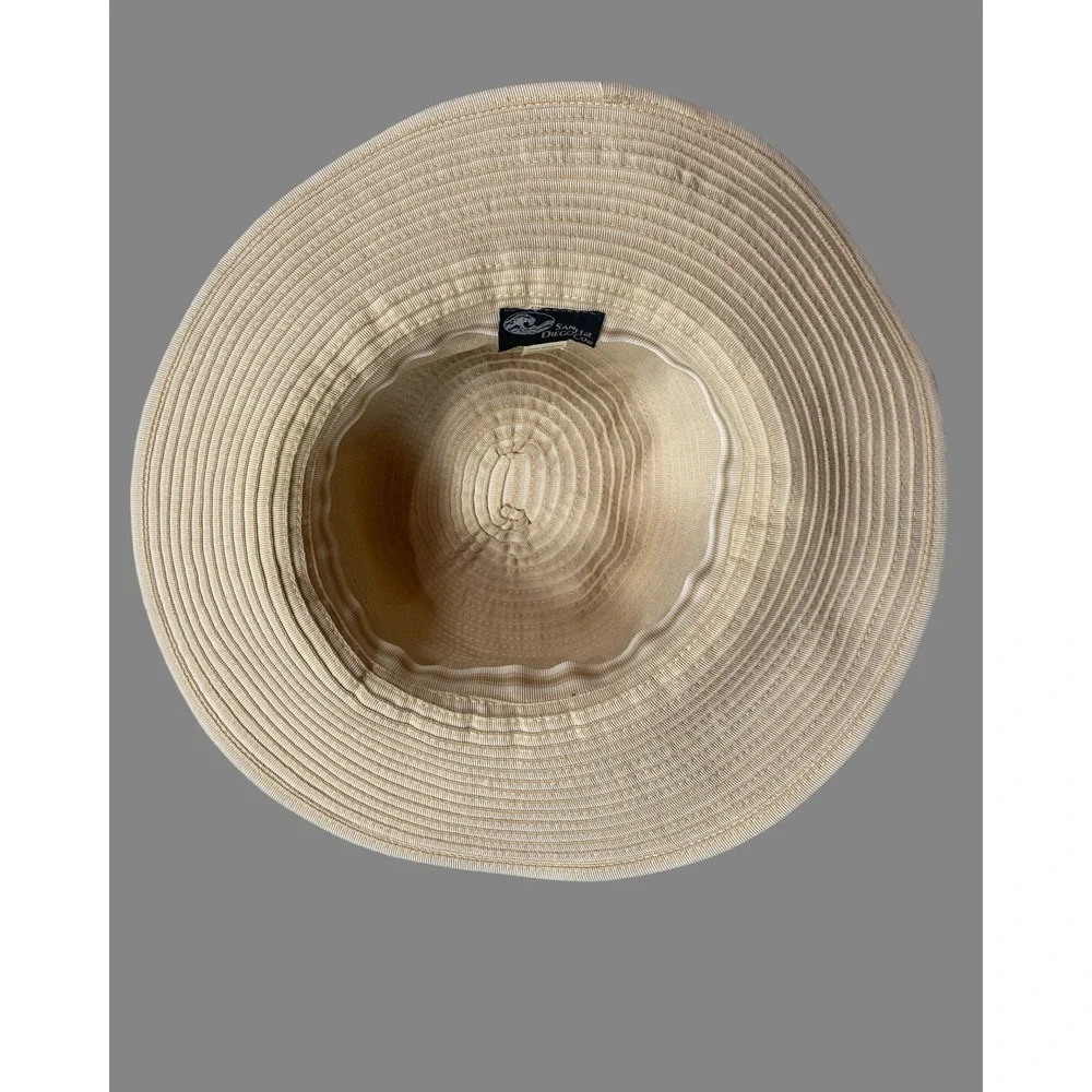 San Diego Hat Co Tan White Striped Grosgrain Wide Brim Sun Hat Packable Beach